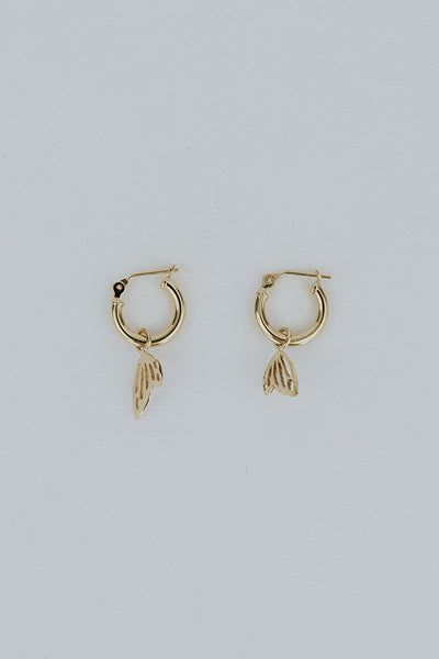 Charm Hoops - Tiny Wings 14k