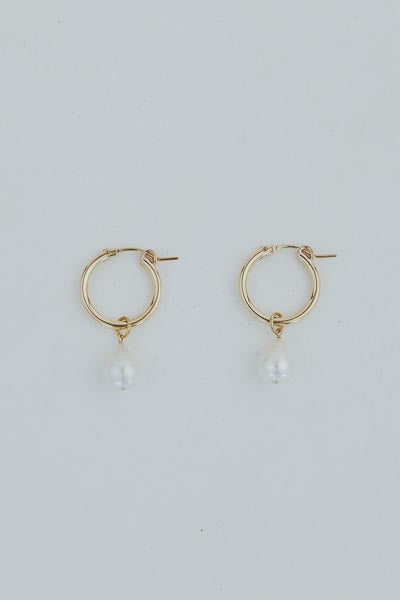 Charm Hoops - Teardrop White Pearl