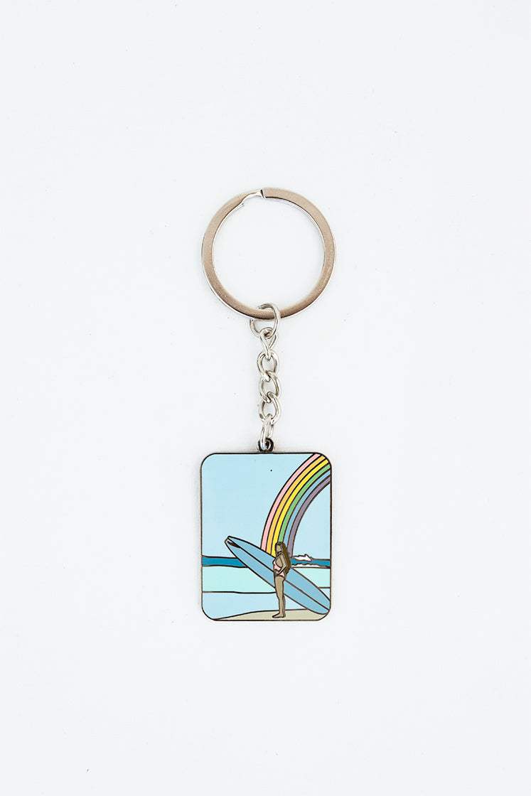 Wings Hawaii enameled key chain - classic rainbow surfer girl