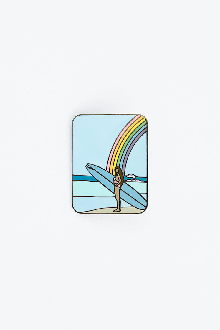 wings hawaii rainbow surfer girl enamel pin 