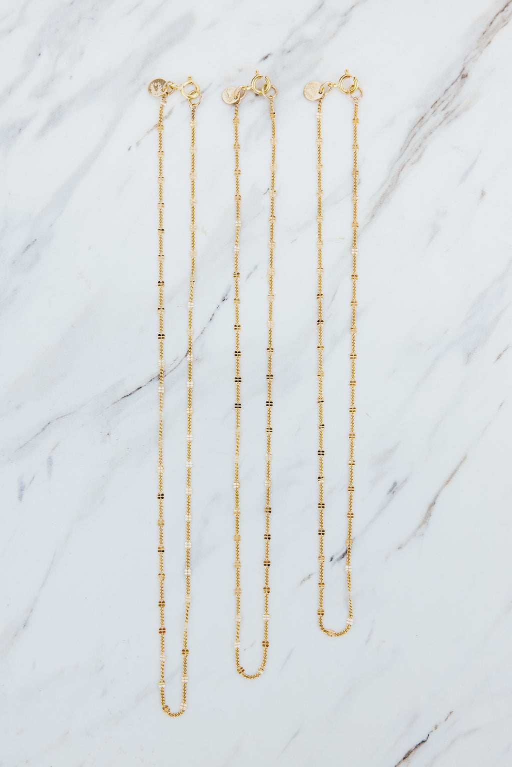 Wings Hawaii Clover Chain in 14k gold fill. Fine jewelry handmade in Maui. Charm Bar Collection. Wear solo, layered, or add charms. 