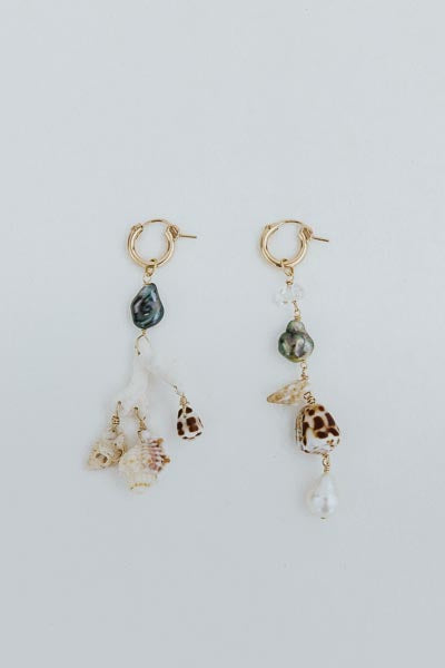 wings hawaii mix and match charm hoops with shell coral and pearl in 14k yellow gold fill earrings