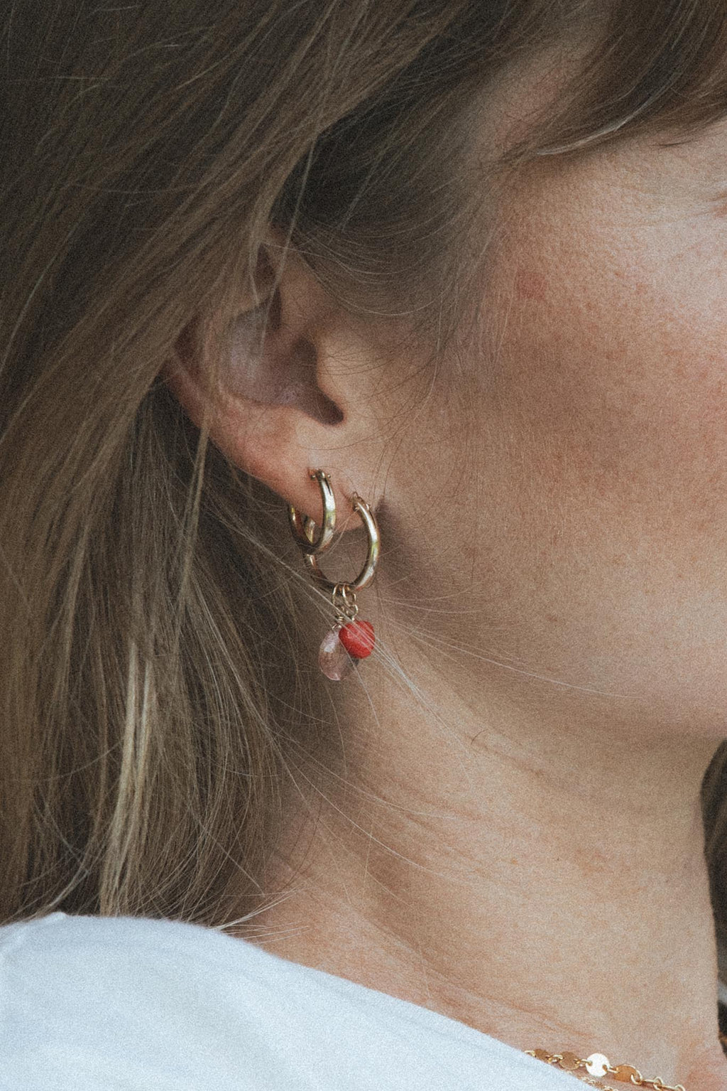 Earring Charms - Red Coral Puffed Heart