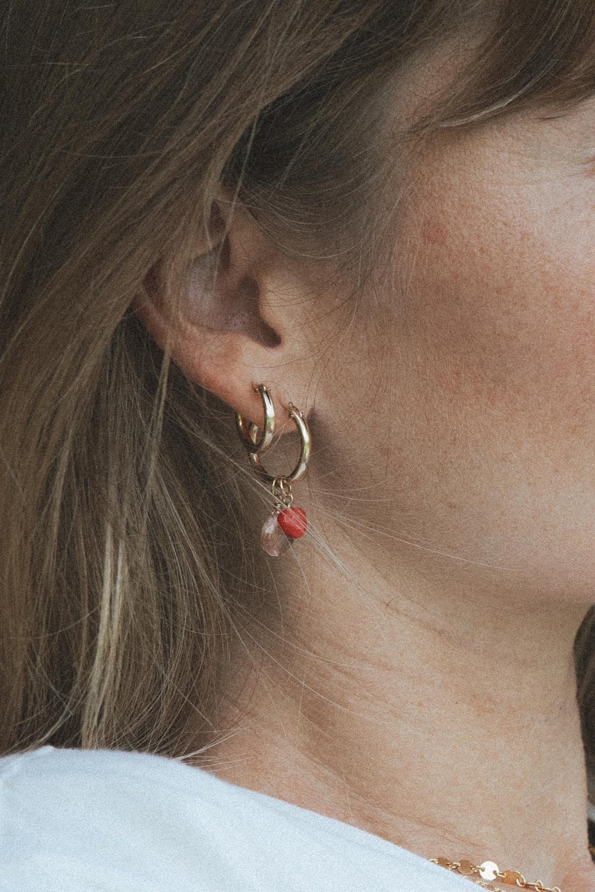 Earring Charms - Red Coral Puffed Heart