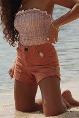Wings Hawaii retro pocket shorts in coral orange corduroy  thumbnail