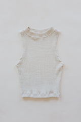 Wings Hawaii Ribbed Lexi Tank Top. Stretchy high neck cropped tank top in neutral Beige cream off-white. Perfect layering piece. Designed in Maui, sewn in Bali. Sustainable, small batch, boho beachy chic women's apparel. thumbnail