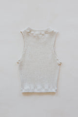 Wings Hawaii Ribbed Lexi Tank Top. Stretchy high neck cropped tank top in neutral Beige cream off-white. Perfect layering piece. Designed in Maui, sewn in Bali. Sustainable, small batch, boho beachy chic women's apparel. thumbnail