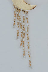 Wings Hawaii Diamonds in the Sky earrings 14K Yellow Gold Carved moon-shaped studs with diamonds and baroque pearls hanging from them thumbnail