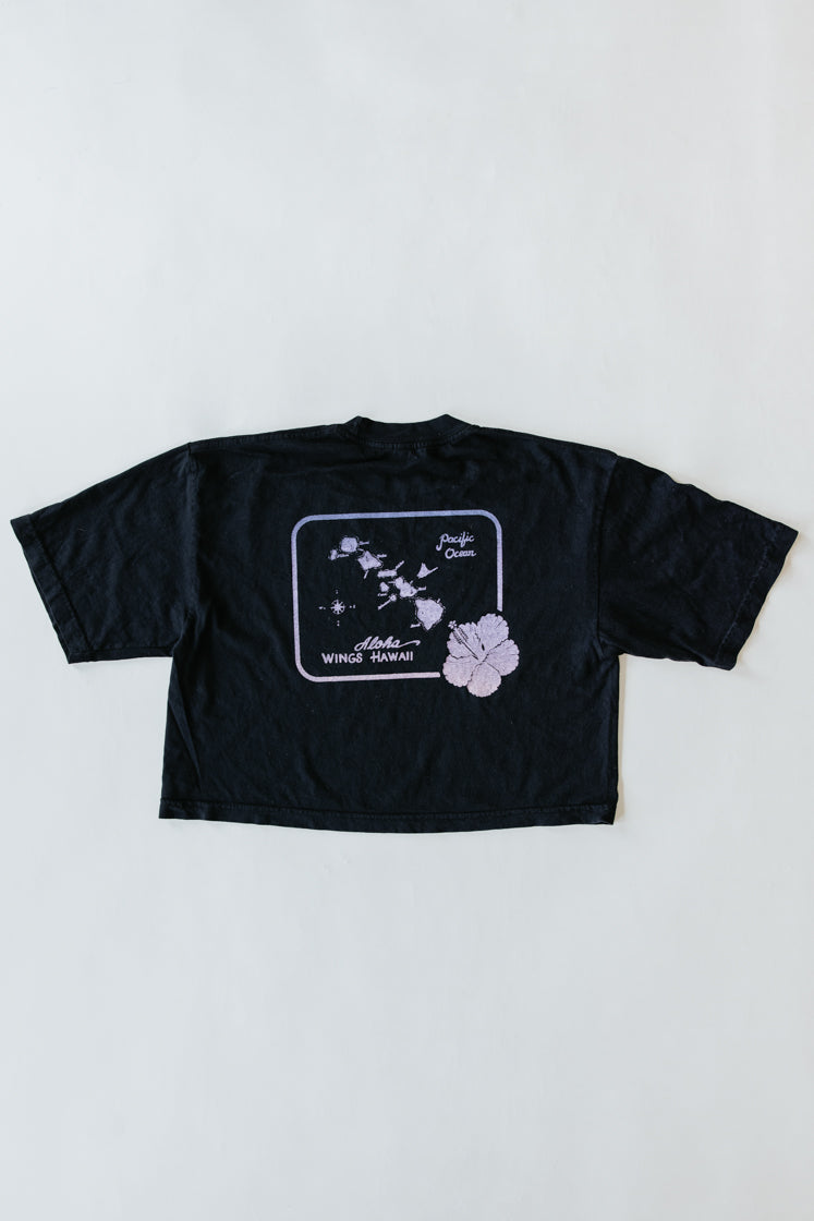 Wings Hawaii Oversized Cropped Tee - Hawaii Map in black - back  