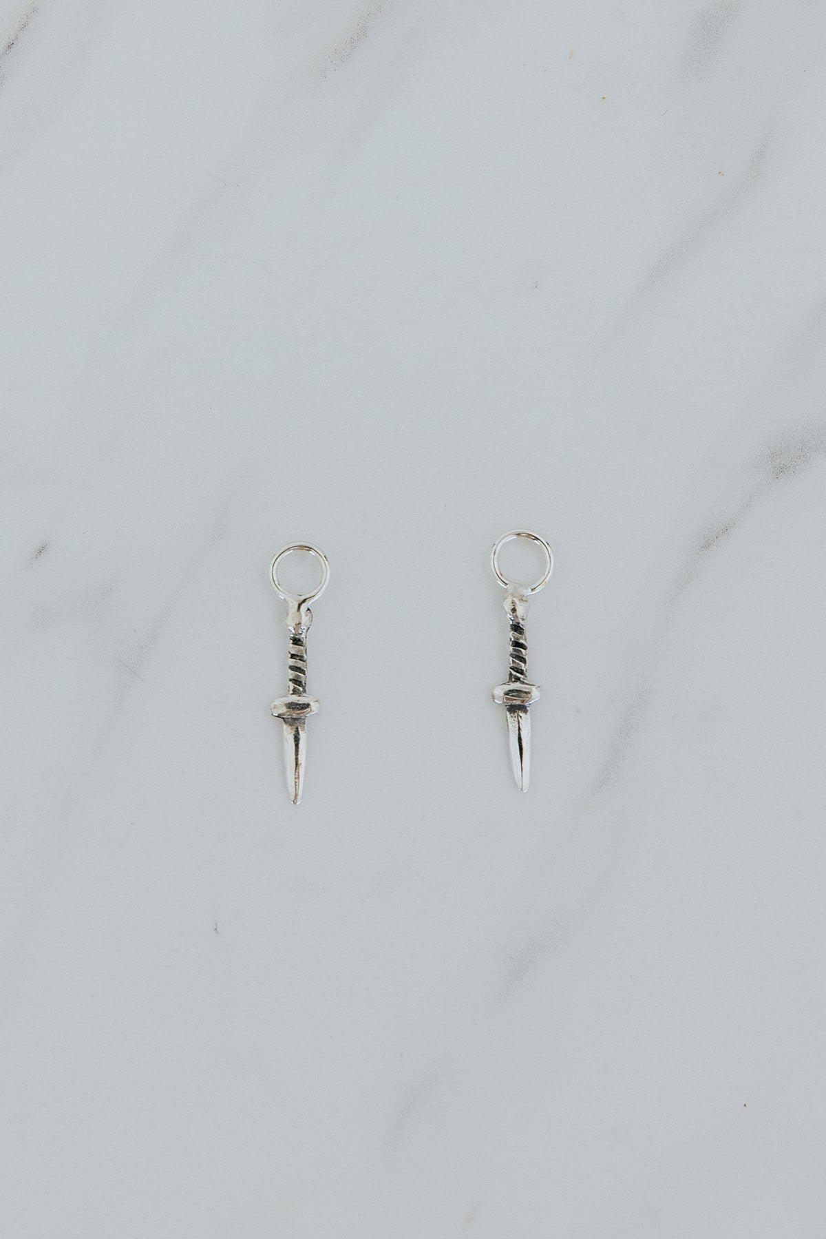 Wings Hawaii Dagger earring charms in sterling silver. Fine jewelry handmade in Maui. Charm Bar mix, match, customize modern charm earrrings. 