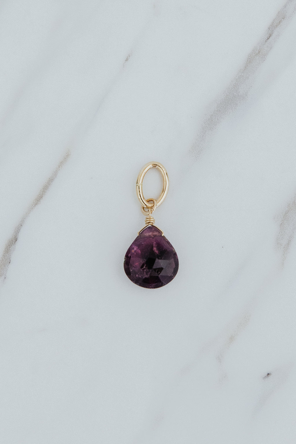 Wings Hawaii dark pink/purple Tourmaline necklace charm in 14k gold-filled. Fine jewelry handcrafted in Maui. 