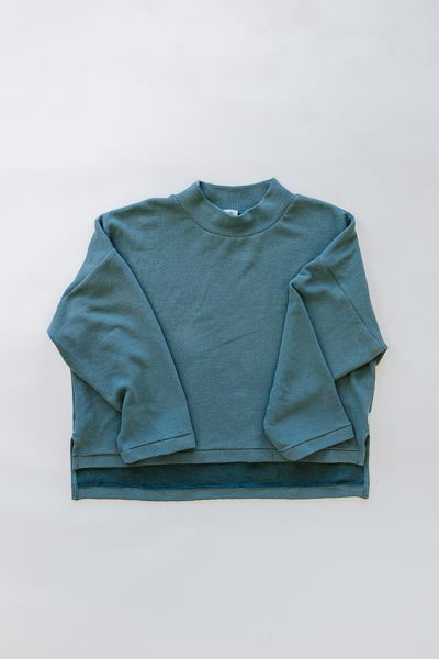 wings hawaii boxy long sleeve top in green waffle knit 