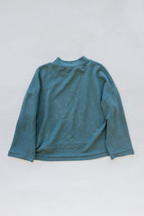 wings hawaii boxy long sleeve top in green waffle knit  thumbnail