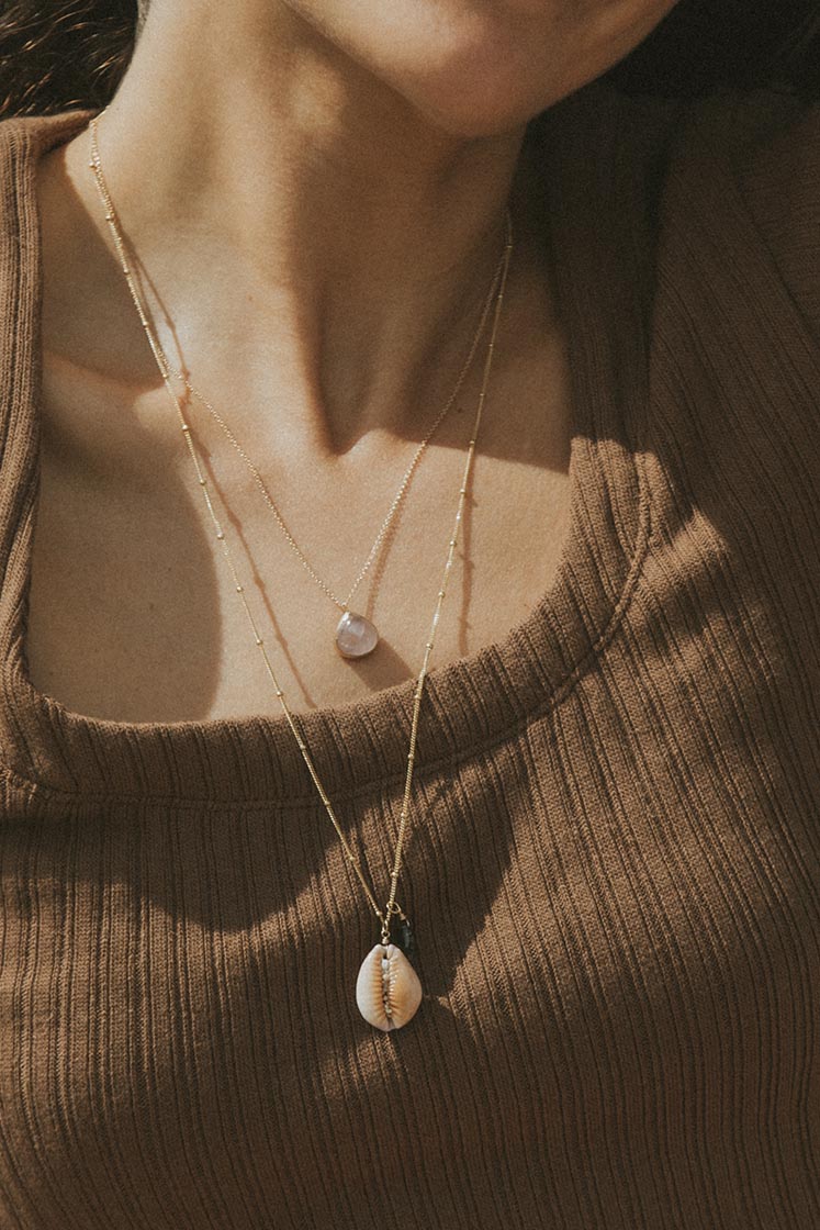 Rose Quartz Gold Dewdrop Necklace Hawaii