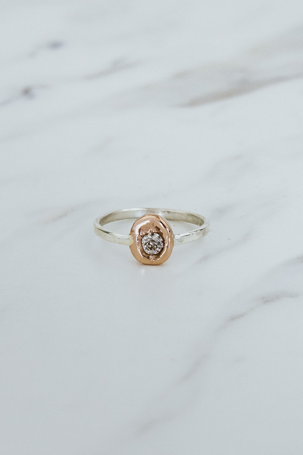 Wings Hawaii diamond molten ring in 14k rose gold and sterling silver. Fine jewelry handmade in Maui. Unique engagement rings and wedding jewelry made in Hawaii. 