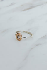 Wings Hawaii diamond molten ring in 14k rose gold and sterling silver. Fine jewelry handmade in Maui. Unique engagement rings and wedding jewelry made in Hawaii.  thumbnail