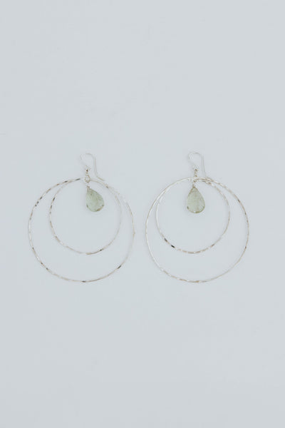 Double Hoop Earrings - Green Sunstone