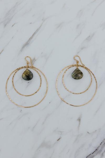 Double Hoop Earrings - Labradorite