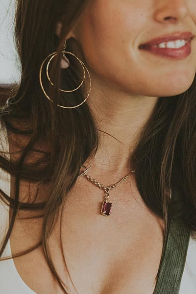 Fob Necklace - Tourmaline 14K