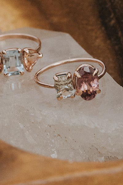 Dual Gemstone Ring - Pink Zircon + Sunstone