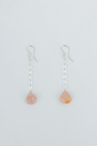Drop Disc Chain Earrings - Pink Opal