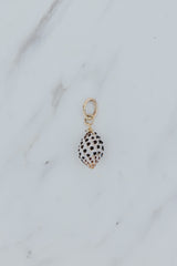 Wings Hawaii drupe shell necklace charm in 14k gold fill. Fine jewelry handmade in Maui. Black and white spotted authentic Hawaiian seashell.  thumbnail