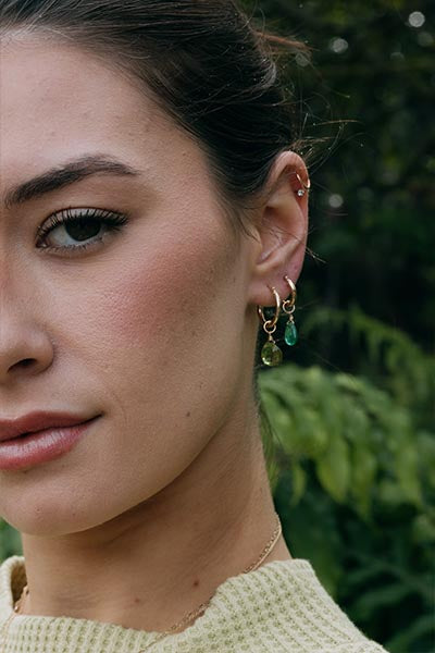 Charm Hoops - Emerald 14k