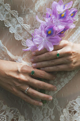 Wings Hawaii Astra ring with emerald in solid 14k yellow gold. Fine jewelry handmade in Maui. May birthstone, Taurus and Gemini gifts.  thumbnail