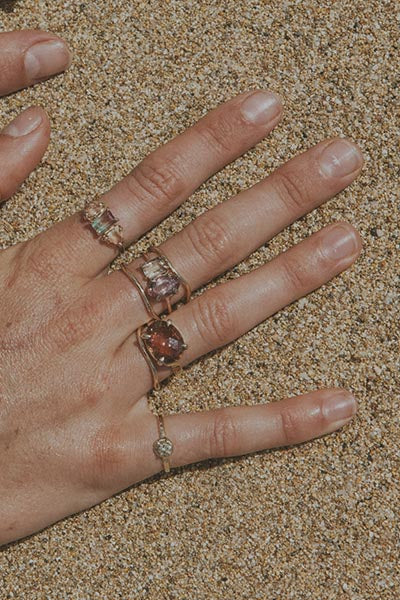 Dual Gemstone Ring - Pink Zircon + Sunstone
