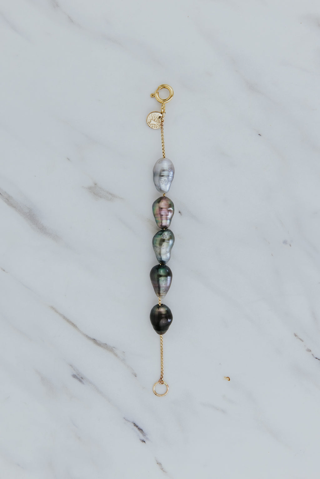 Wings Hawaii Keshi Tahitian Pearl Necklace Extender in 14k gold fill. Clasp on to chain necklaces for a unique charm style. Fine jewelry handmade in Maui. 
