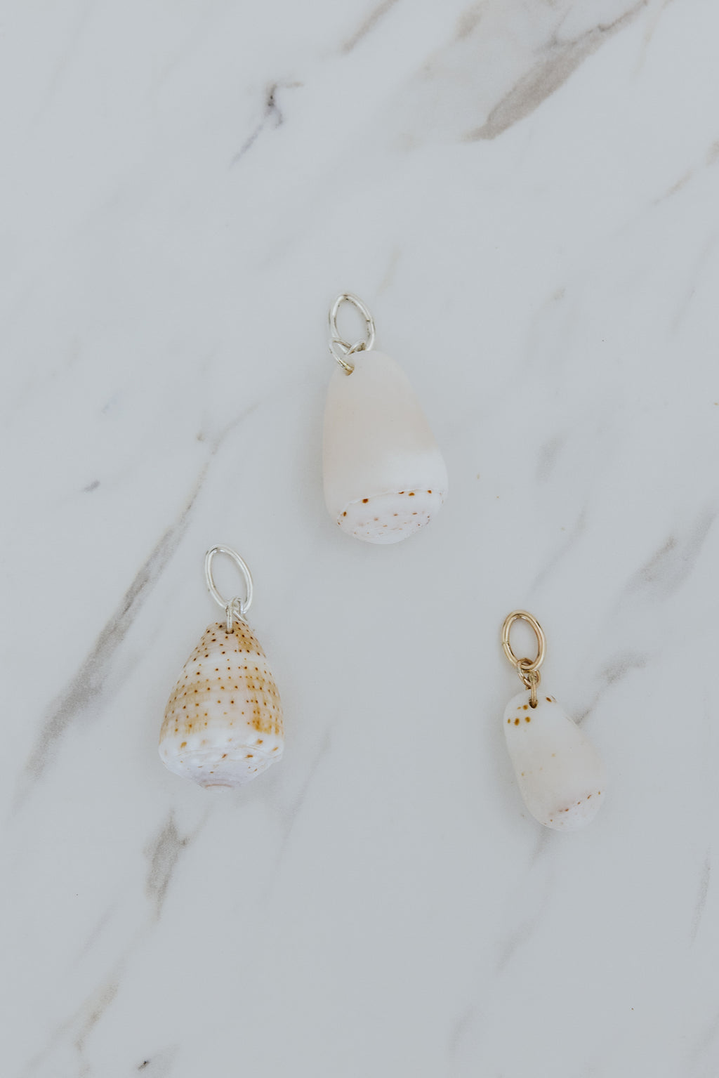 Wings Hawaii cone shell charms for necklaces. Fine shell jewelry handcrafted in Maui. Modern beachy charm necklaces handmade with authentic Hawaiian sea shells. 