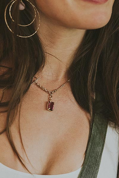 Fob Necklace - Tourmaline 14K