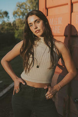 Lexi Mock Neck Tank - Ivory Gold Sparkle thumbnail