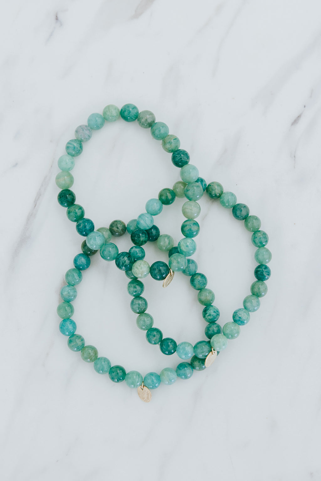 Wings Hawaii Amazonite stretchy bracelet with 14k gold-filled tag. Boho-chic jewelry hand made in Maui. 