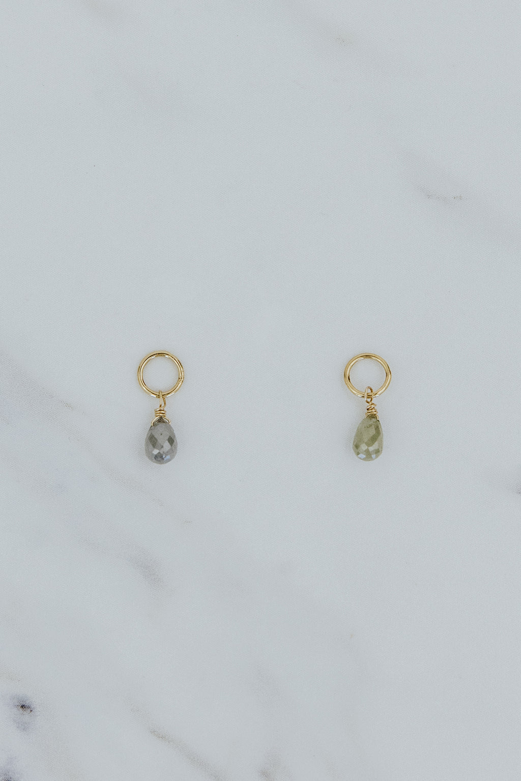 Wings Hawaii gray diamond earring charms in 14k gold fill. Fine jewelry handmade in Maui. Charm Bar mix match customize create your own Charm Hoop earrings. 