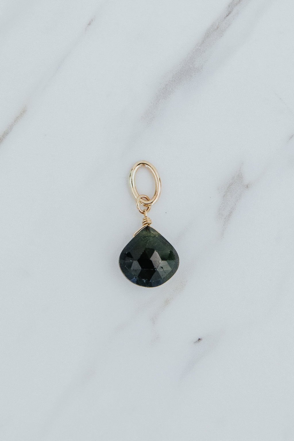 Wings Hawaii dark green Tourmaline necklace charm in 14k gold-filled. Fine jewelry handcrafted in Maui. 