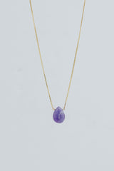 Wings Hawaii purple Hackmanite teardrop single stone necklace in 14k gold-filled. Fine jewelry handmade in Maui.  thumbnail