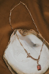 prong set tourmaline set on hand made chain necklace 14K Yellow Gold thumbnail