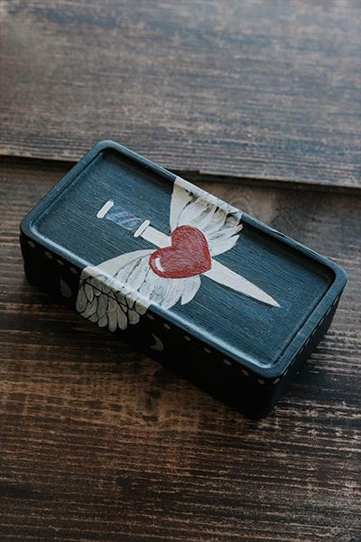 Hand Painted Jewelry Box - Heart + Wings