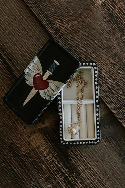 Hand Painted Jewelry Box - Heart + Wings