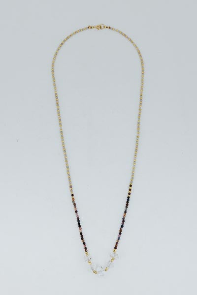 Beaded Necklace - Sapphire + Moonstone + Herkimer