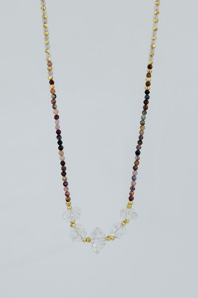 Beaded Necklace - Sapphire + Moonstone + Herkimer