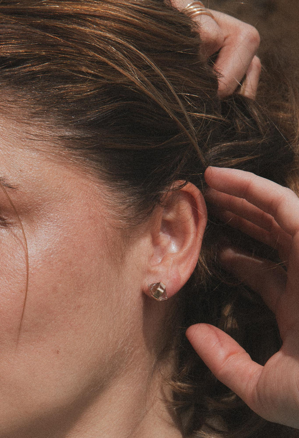 Wings Hawaii banded crystal stud earrings with Herkimer Diamonds. Fine jewelry handmade in Maui. 