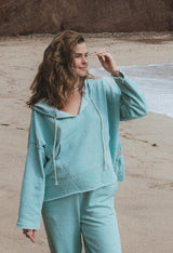 Wings Hawaii Beach Hoodie sweatshirt in aqua blue. 100% cotton french terry. Elevated apparel, sustainable essentials for coastal living. Designed in Maui, sewn in LA.  thumbnail