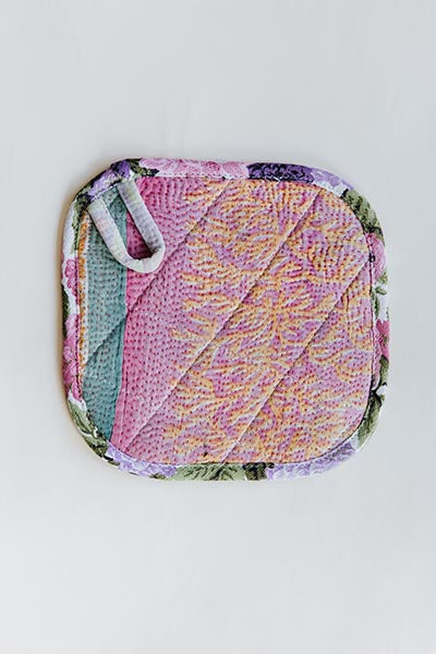 Kantha Pot Holder - Pink Border