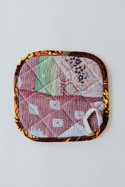 Kantha Pot Holder - Brown Border