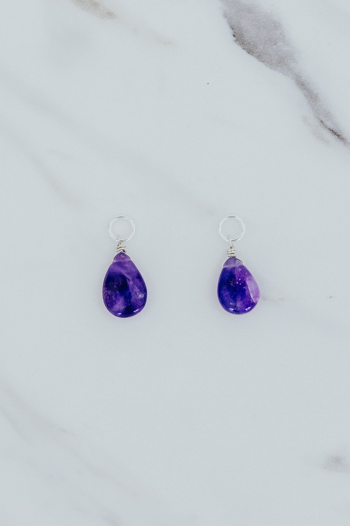 Wings Hawaii purple kunzite gemstone earring charms in sterling silver. Fine jewelry handmade in Maui. Charm Bar mix match create your own luxury charm hoop earrings. 