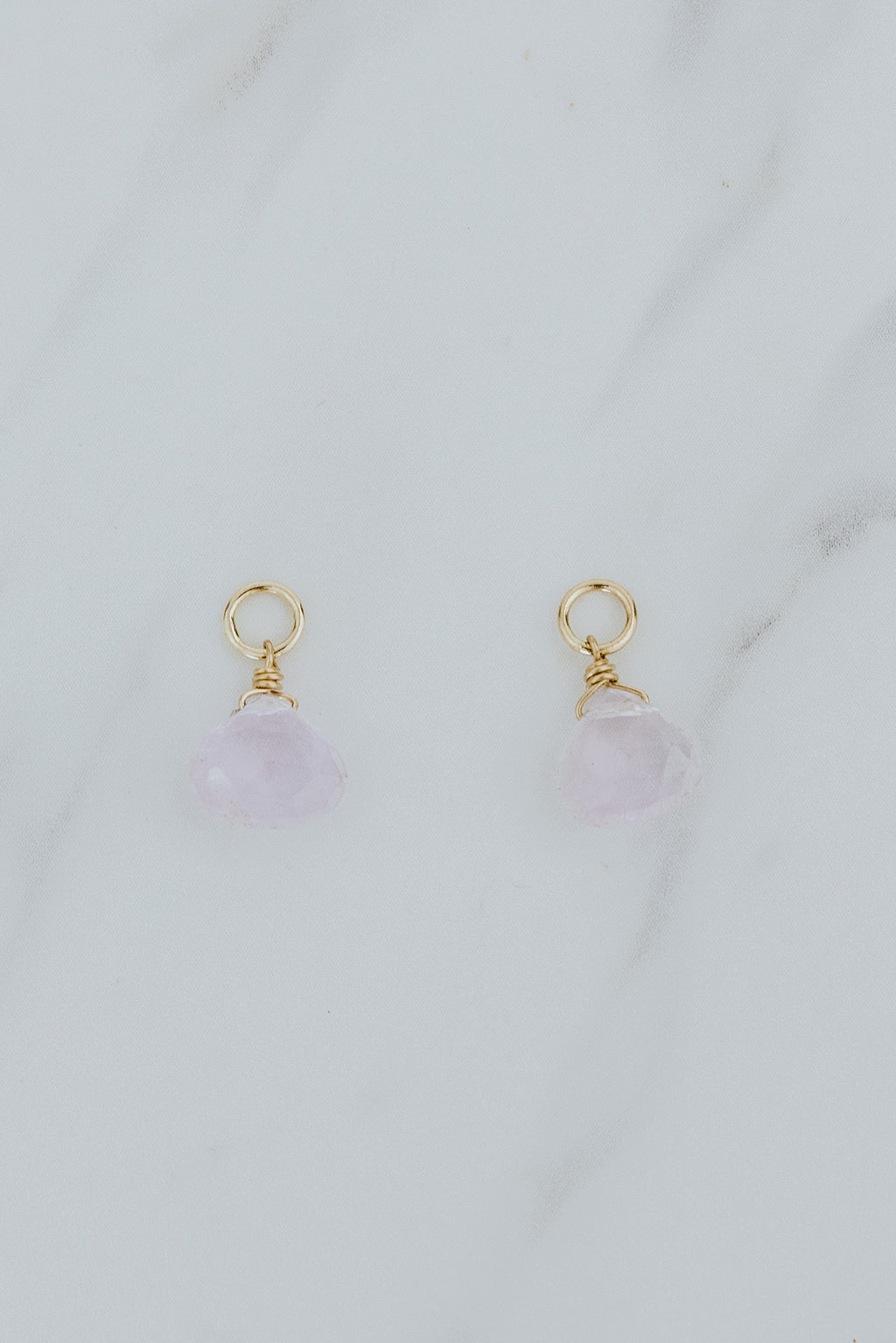 Wings Hawaii Kunzite earring charms in 14k gold filled. Fine jewelry handcrafted in Maui. Charm earrings handmade in Maui. 