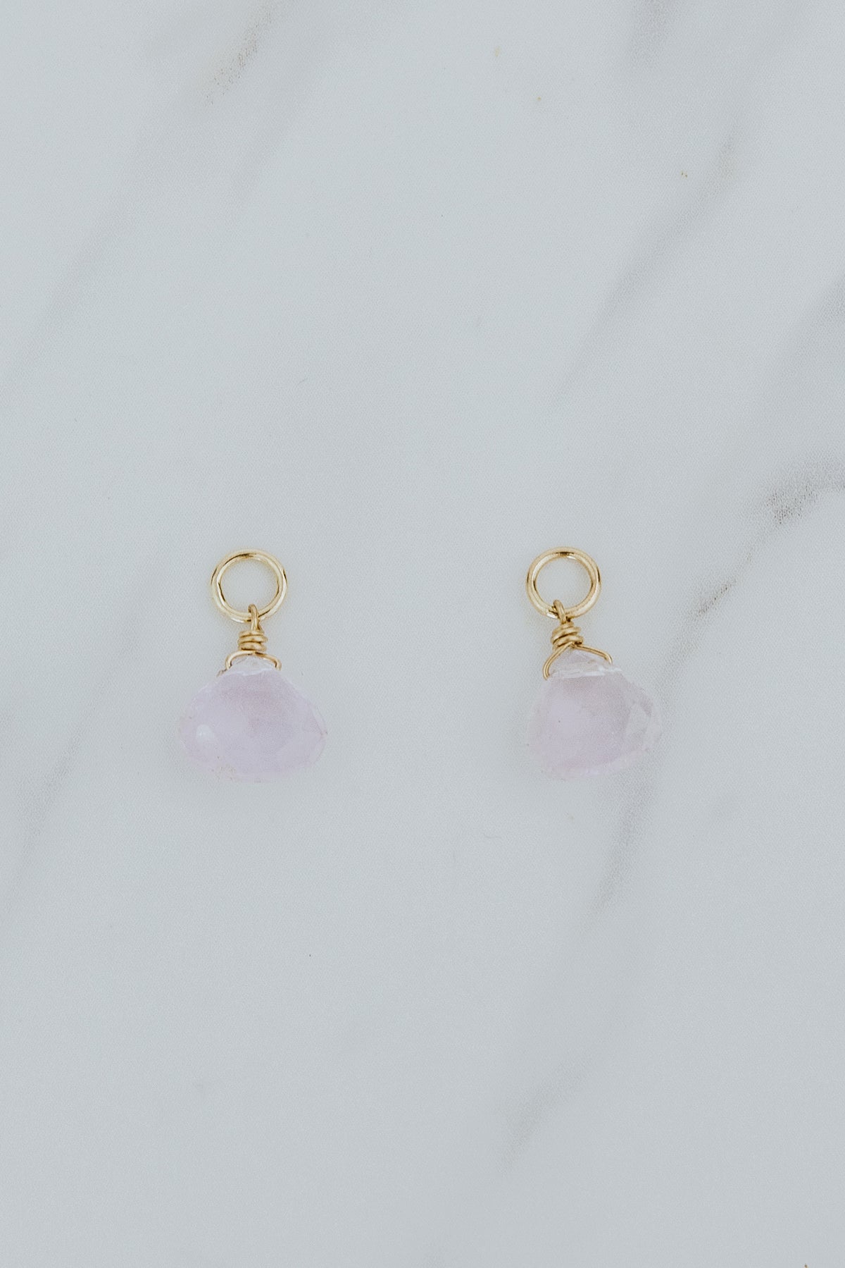 Wings Hawaii Kunzite earring charms in 14k gold filled. Fine jewelry handcrafted in Maui. Charm earrings handmade in Maui. 