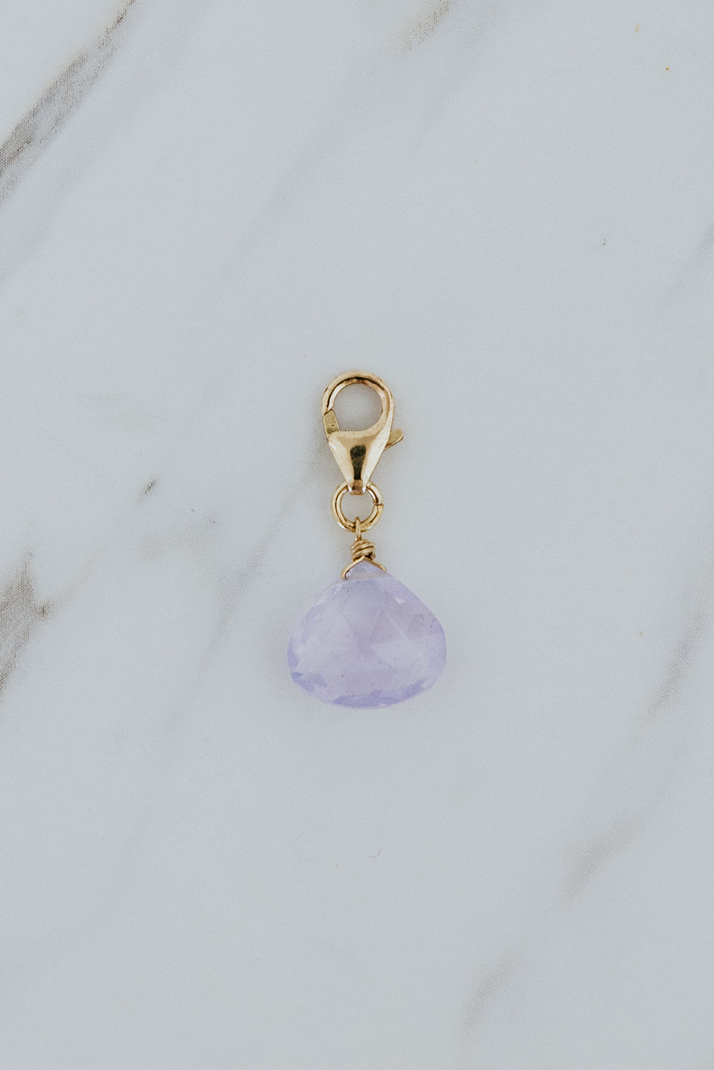 Wings Hawaii Purple Scapolite clasp-on necklace charm in 14k yellow gold-fill. Fine jewelry handcrafted in Maui. Modern, beachy boho chic charm necklaces made in Hawaii